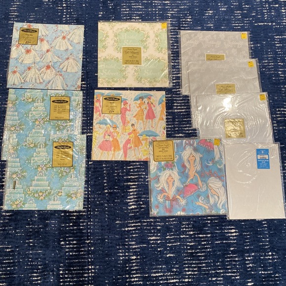 Vintage Gift Wrap Lot Sheet MCM Wedding Bridal Shower Pleasant Thoughts - Picture 1 of 16